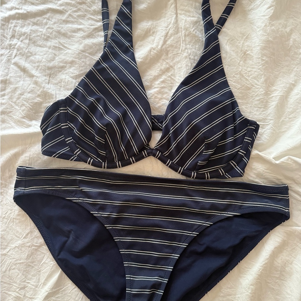 Athleta Blue and White Bikini Set with Adjustable Straps